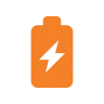 Ícone de bateria laranja com raio preto ao centro, usado pela Tecnogera para indicar energia. Fundo transparente.