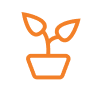 Imagem simples e minimalista para a Tecnogera: planta com dois galhos em vaso, traço laranja centralizado em fundo preto.