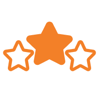 Três estrelas laranja em cinza claro: uma estrela central em negrito e duas estrelas laterais delineadas, destacando a excelência da Tecnogera em soluções temporárias.