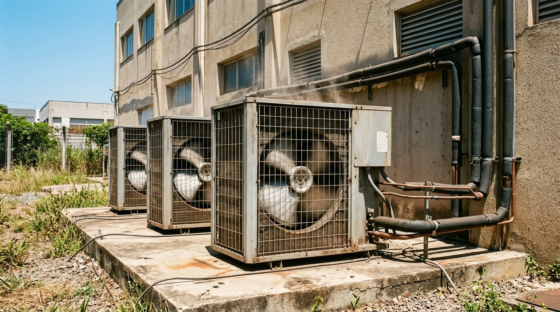 Unidade condensadora operando em período de calor extremo