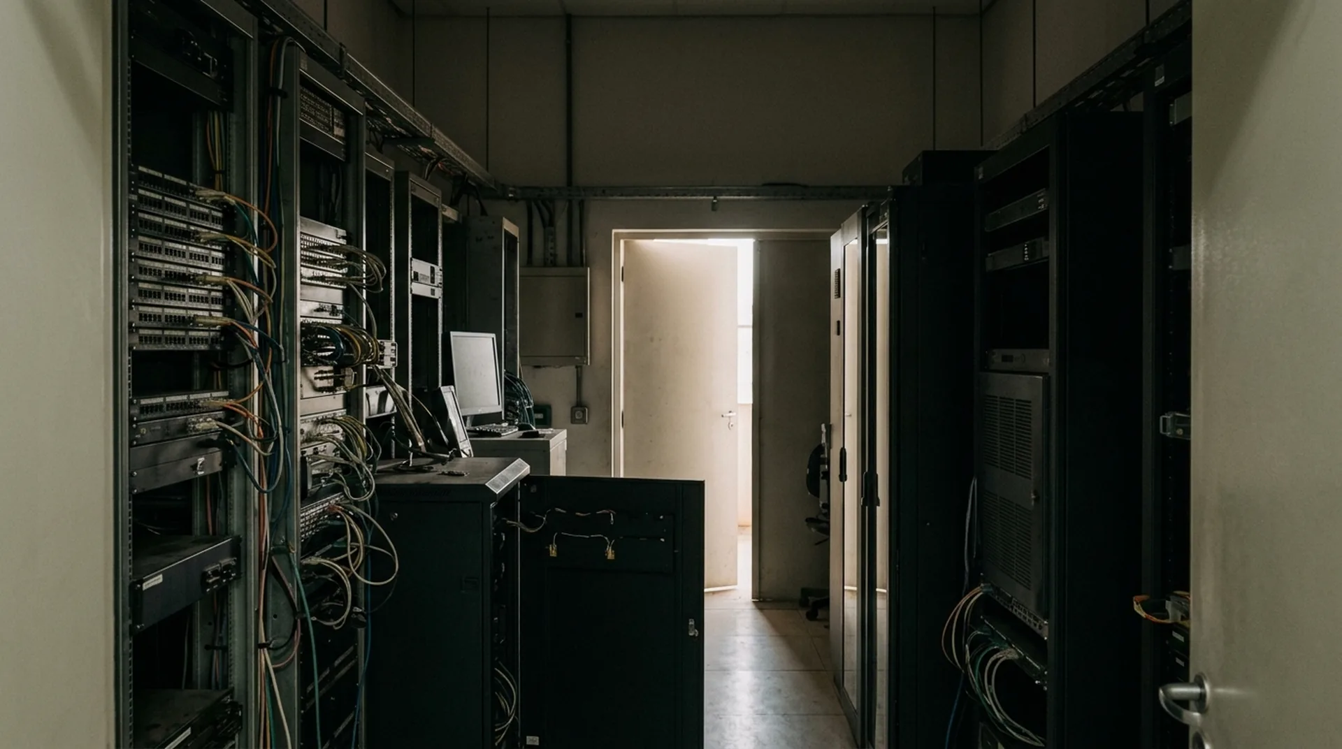 Sala técnica durante interrupção de energia causada por temporal