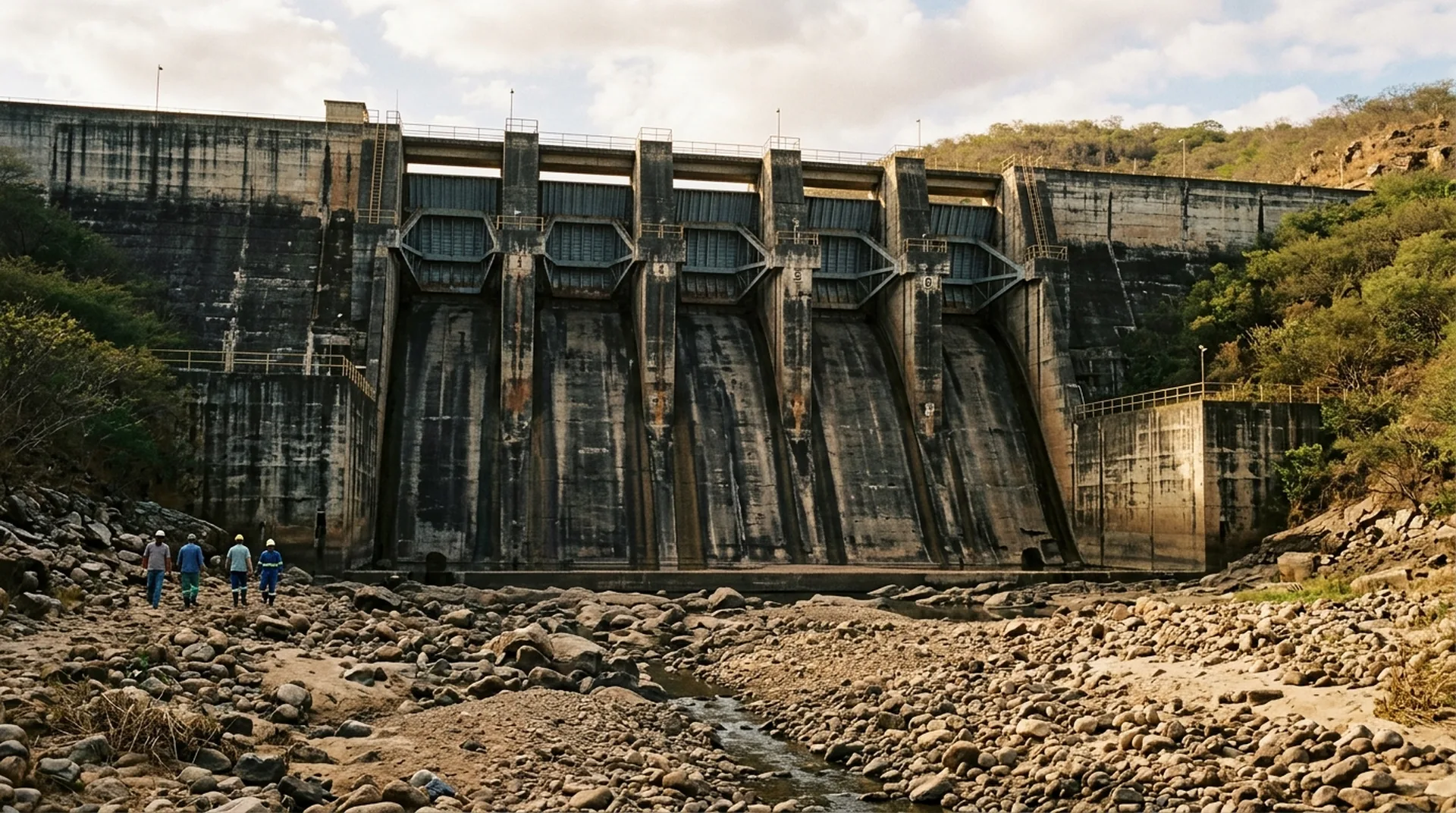 Barragem de usina hidrelétrica em período de estiagem