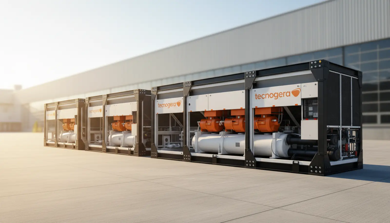 Conjunto de chillers da Tecnogera em pátio industrial