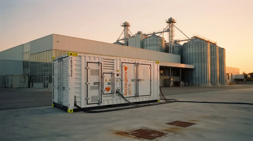 Gerador da Tecnogera instalado junto a silos de agroindústria