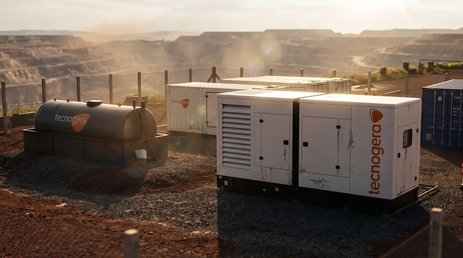 Geradores e tanque de combustível da Tecnogera em área de mineração